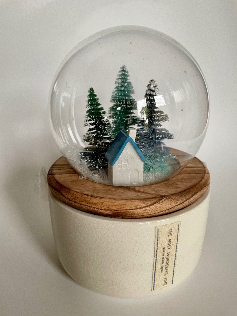 Anthropologie Snowglobe Fresh Winter White Thyme Large Ceramic Candle BRAND NEW